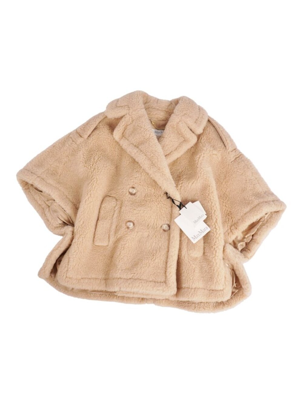 Max Mara Coat Longcoat Teddy Bear Poncho Cape Fleece Outer Camel Wool Beige
